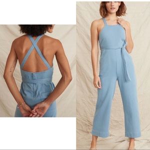 MARINE LAYER NWOT Blue Tess Tie Back Belted Wide Leg Cropped Jumpsuit